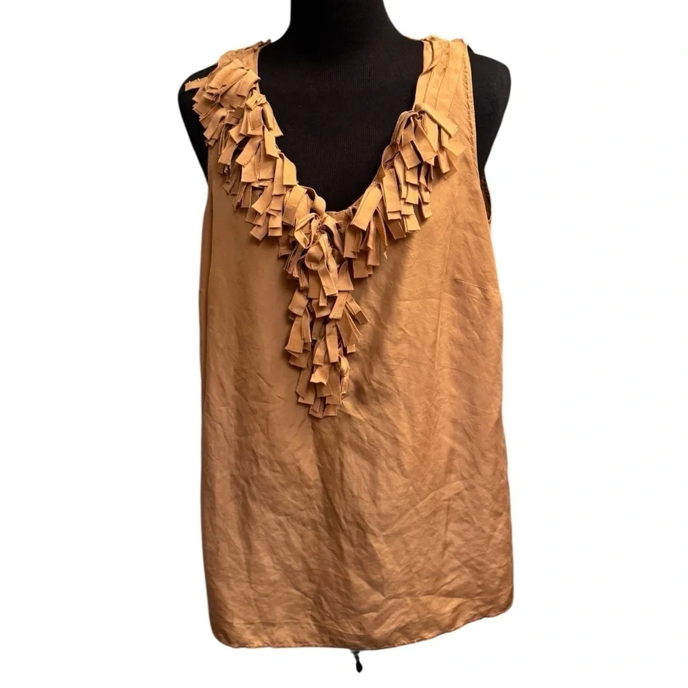 J. CREW SILK V Neck Ruffle Top Gold Sleeveless Top SZ4 Romantic Wedding EUC